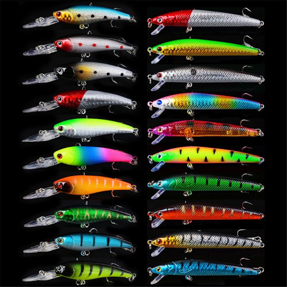 Fishing Lure Topwater - 20ピース/ロットミノー釣りルアーセットバスフレッシュ塩水フローティング3D目ワブラータックルハード餌クランクベイトのペスカキットセット