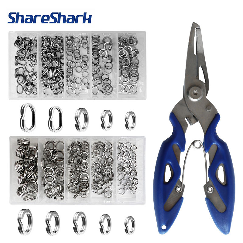Fishing Lure Kit - ShareShark 200個入り ステンレス製 スプリットリング 釣り用ルアーコネクター 釣り用プライヤーセット付き